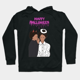 Happy Halloween Devil and Angel Whisper Pink Hoodie